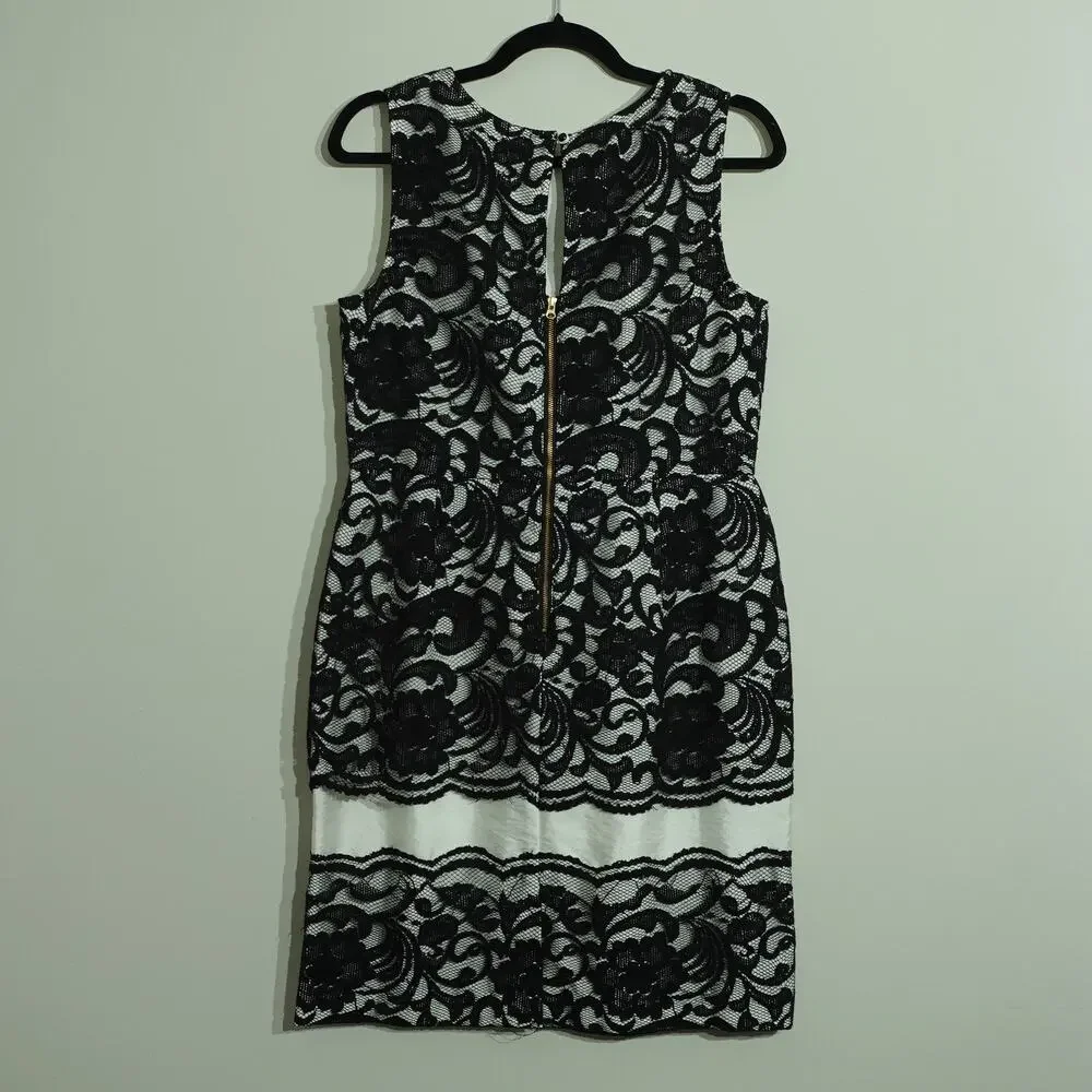 The limited Womens Sheath Dress Floral Lace Sleeveless Black White Size 10 - Picture 8 of 10
